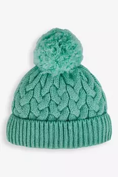 Толстая шапка косой вязки для девочки с помпоном Jojo Maman Bb, зеленый
