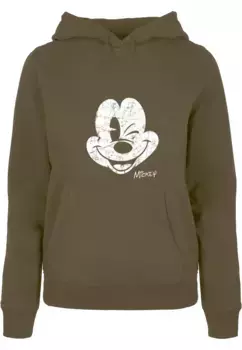 Толстовка ABSOLUTE CULT "ABSOLUTE CULT Ladies Ladies Mickey Mouse - Толстовка с эффектом потертости", оливковый