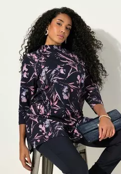 Толстовка ABSTRACT FLORAL COLLARED Ulla Popken, темно-синий