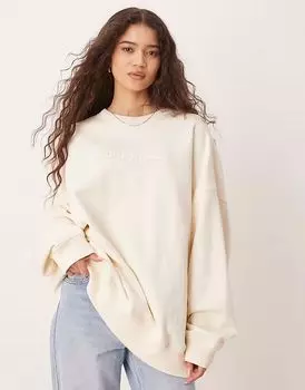 Толстовка Adidas Originals Essentials linear oversize Crew в кремово-белом цвете