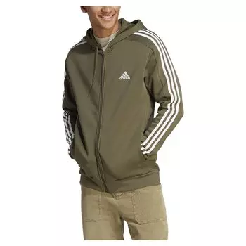 Толстовка adidas Sportswear Essentials Fleece 3 Stripes Full Zip, зеленый