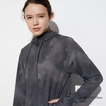 Толстовка AIRism с защитой от ультрафиолета с капюшоном и молнией UNIQLO, темно-серый