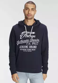 Толстовка AJC с капюшоном и контрастным принтом, цвет морской волны