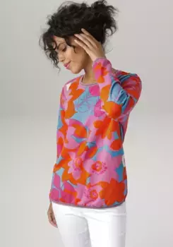 Толстовка Aniston CASUAL с крупным ярким цветочным принтом, розовый