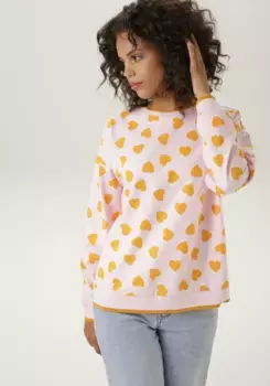 Толстовка Aniston CASUAL с принтом в виде сердечек, оранжевый