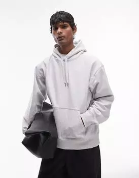 Толстовка ARKET oversize с капюшоном из плотной ткани в цвете светло-серый меланж