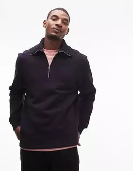 Толстовка ARKET с воротником и застежкой-молнией на половину длины, синего цвета