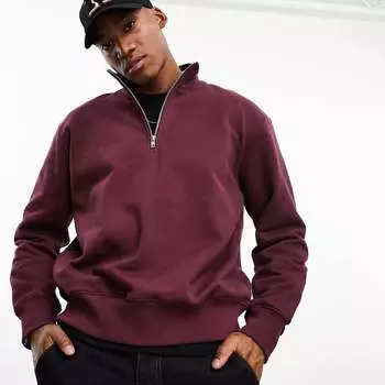 Толстовка Asos Design Heavyweight Oversized Half Zip, бордовый