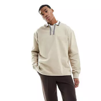Толстовка Asos Design Heavyweight Oversized Polo With Tipping, бежевый