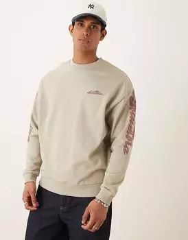 Толстовка ASOS DESIGN oversize с текстовыми принтами на рукавах в каменном цвете