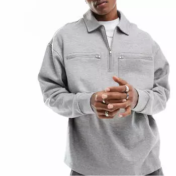 Толстовка Asos Design Oversized Half Zip With Pockets, серый