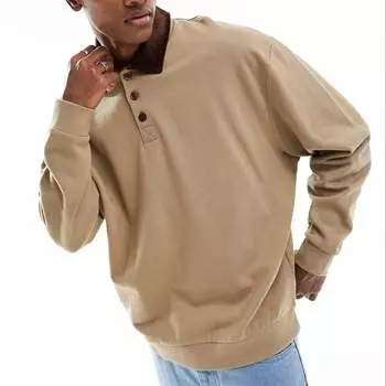 Толстовка Asos Design Oversized Rugby Polo With Cord Collar, светло-коричневый