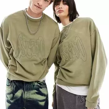 Толстовка Asos Design Oversized With Large Scale Embroidery Unisex, хаки