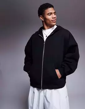 Толстовка ASOS DESIGN премиум-класса из плотной ткани свободного покроя с застежкой-молнией и фиксированным подолом плотностью 400 г/м черного цвета - ЧЕРНЫЙ