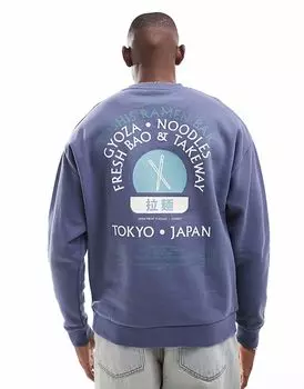 Толстовка ASOS DESIGN с принтом «рамен» на спине, темно-синего цвета