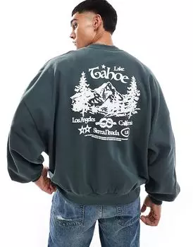 Толстовка ASOS DESIGN super oversize угольного цвета с принтом гор