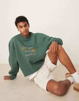 Толстовка ASOS DESIGN свободного кроя с вышивкой и принтом на груди зеленого цвета