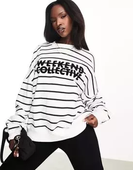 Толстовка ASOS Weekend Collective с полосками и логотипом из синели