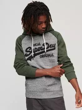 Толстовка Athletic Vintage с логотипом реглан Superdry, серый/грит хаки/яшма