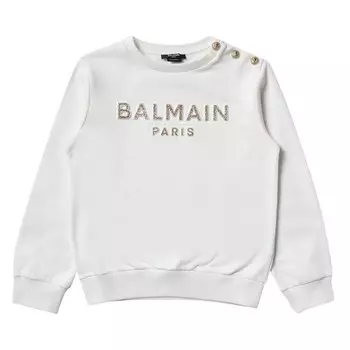 Толстовка Balmain Kids Logo Printed Crewneck Sweatshirt, белый