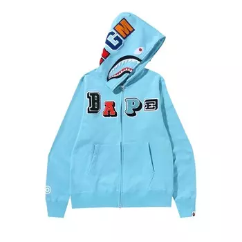 Толстовка BAPE Multi Fonts Shark с молнией во всю длину, цвет Синий/Сакс