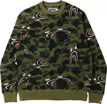 Толстовка BAPE Shark 1st Camo Relaxed Crewneck 'Green', зеленый