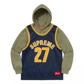 Толстовка basketball jersey hooded sweatshirt 'olive green navy yellow' Supreme, зеленый