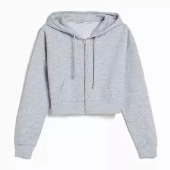 Толстовка Bershka Cropped Zip Up, серый