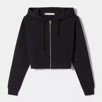 Толстовка Bershka Cropped Zip Up, темно-серый