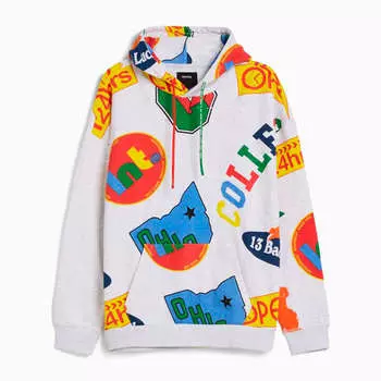 Толстовка Bershka Printed, серый/мультиколор