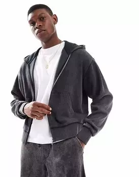 Толстовка Bershka с капюшоном и застежкой-молнией серого цвета