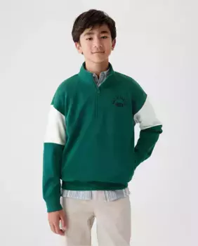 Толстовка без капюшона для мальчиков с высоким воротником, застежкой-молнией и логотипом Gap на груди, зеленый