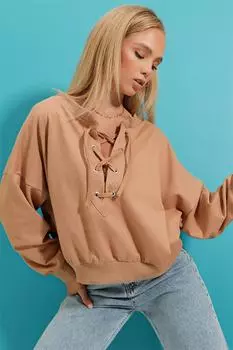 Толстовка - Бежевый - Классический крой Trend Alaat Stili, бежевый