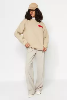 Толстовка - Бежевый - Oversize Trendyol, бежевый