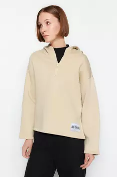Толстовка - Бежевый - Oversize Trendyol, бежевый