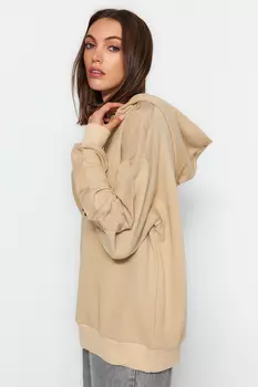 Толстовка - Бежевый - Oversize Trendyol, бежевый