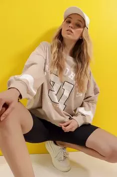 Толстовка - Бежевый - Свободный крой Trend Alaat Stili, бежевый
