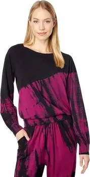 Толстовка bobi Los Angeles Raglan Boatneck Top in Dipped Tie-Dye, цвет Dark Fuchsia/Black