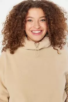 Толстовка больших размеров, бежевый, стандартный крой Trendyol, бежевый