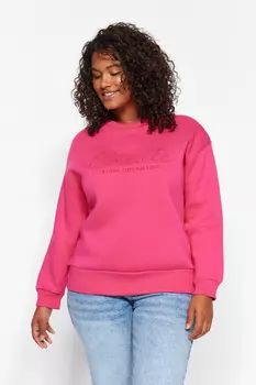Толстовка больших размеров - Розовый - Oversize Trendyol, розовый
