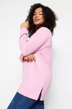 Толстовка больших размеров - Розовый - Свободный крой Trendyol, розовый
