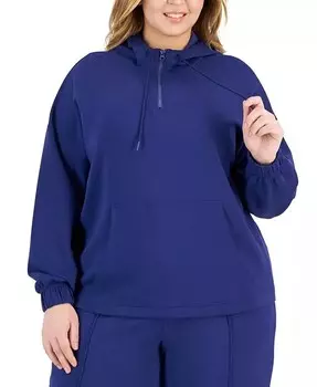 Толстовка больших размеров с капюшоном на молнии на четверть ID Ideology, синий