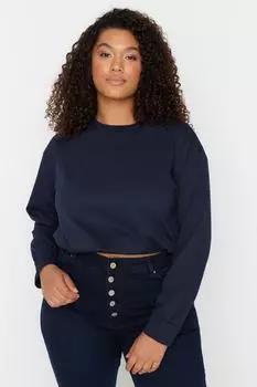 Толстовка больших размеров – Темно-синий – Классический крой Trendyol, темно-синий