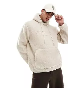 Толстовка большого размера с капюшоном и вышитым логотипом бежевого цвета Jack & Jones