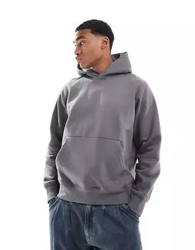 Толстовка большого размера с капюшоном из плотной ткани темно-серого цвета Jack & Jones