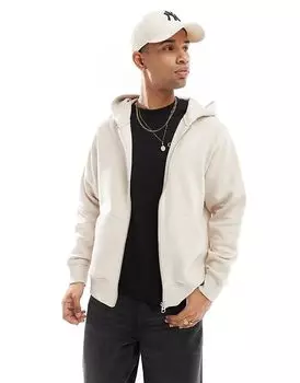 Толстовка большого размера с капюшоном на молнии кремового цвета Jack & Jones