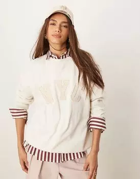 Толстовка большого размера с логотипом NY белого цвета New Look