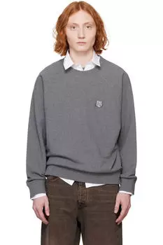 Толстовка большого размера с нашивкой в виде головы лисы серого цвета Maison Kitsun