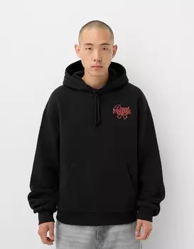 Толстовка большого размера с принтом Bershka, черный