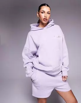 Толстовка большого размера с вышитым логотипом-спиралью от Kaiia Studio в сиреневом и розовом цветах